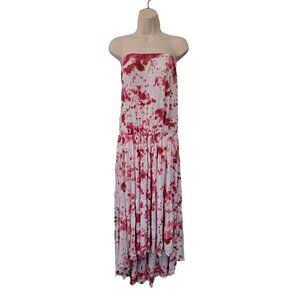 ELAN White & Pink Maxi Dress Sleeveless  Raw‎ Hem BOHO - Sz Med
